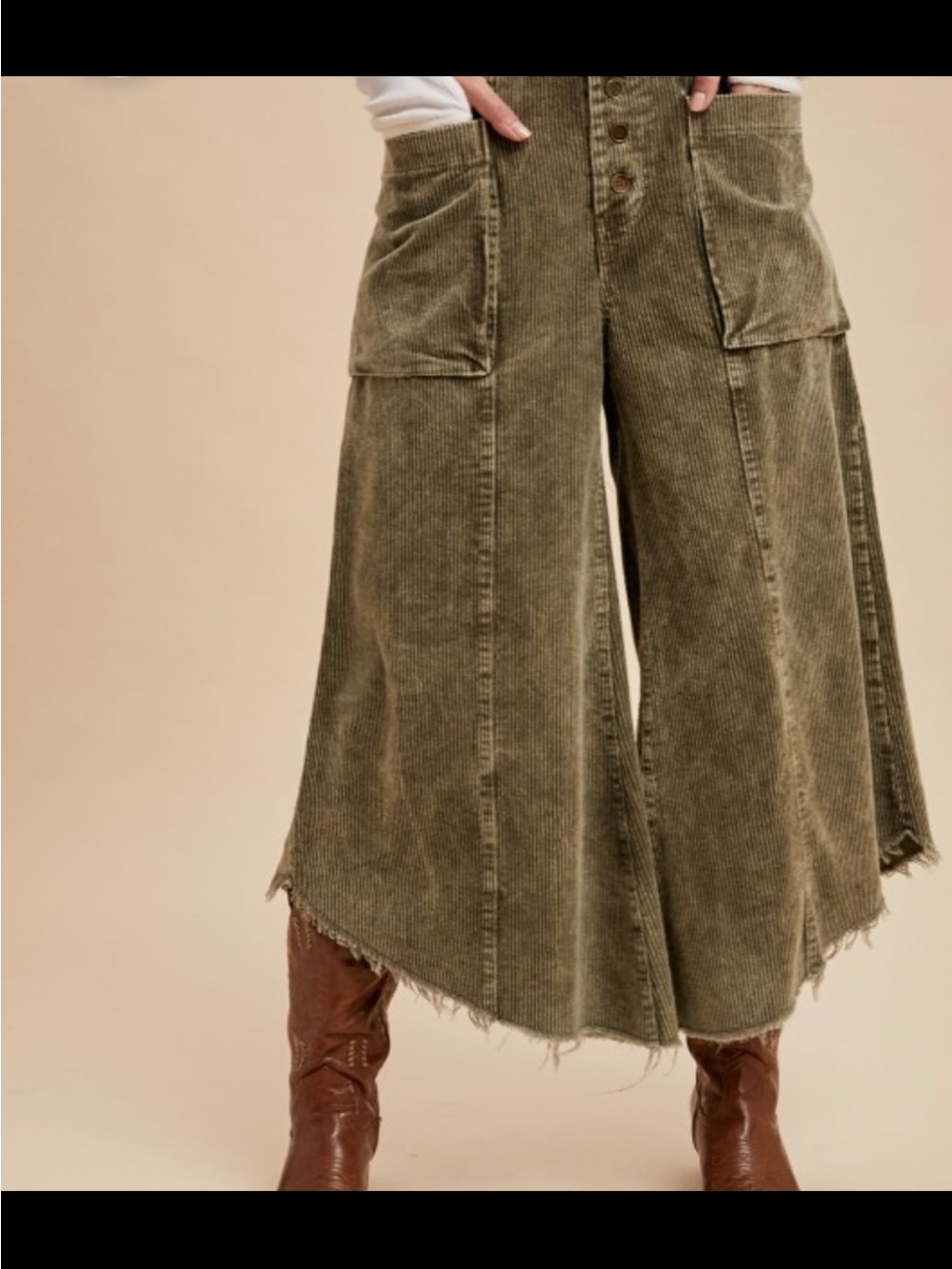 AnnieWear Wide-Leg Olive Green Cropped Corduroy Culottes Pants Size XL NWT